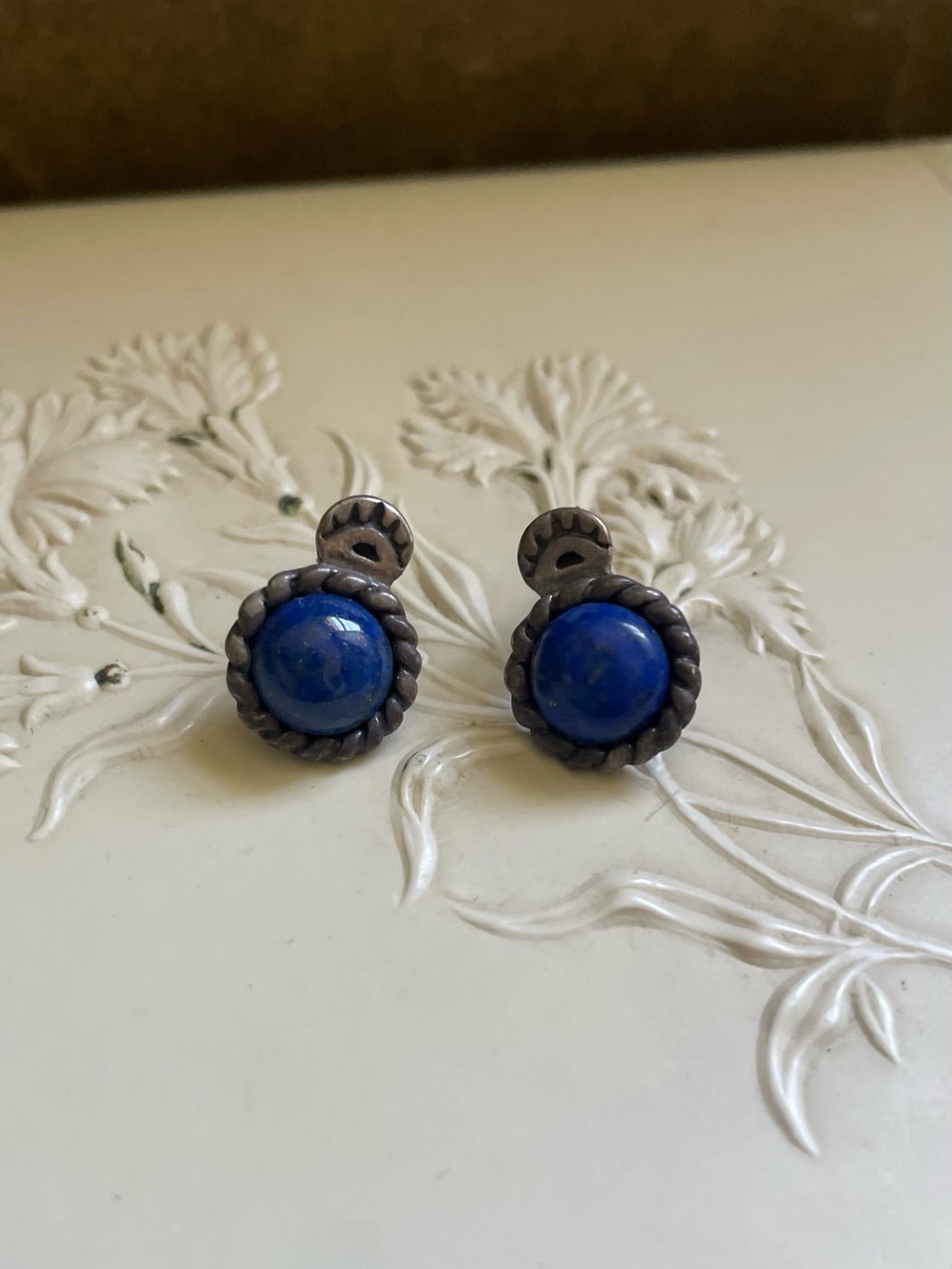 Vintage Sterling Silver Blue Lapis Lazuli Stud Earrings - C. Sydney Smith Co.